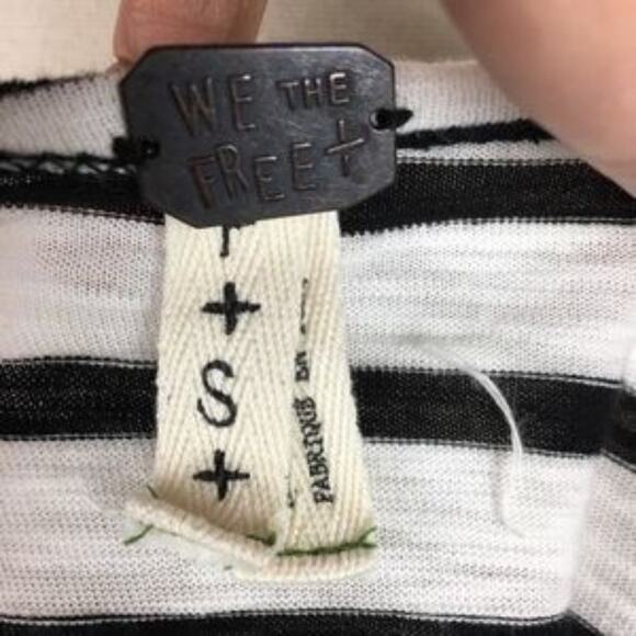 Free People Black & White Stripe Button Cuff Knit  Top Small - Picture 6 of 7